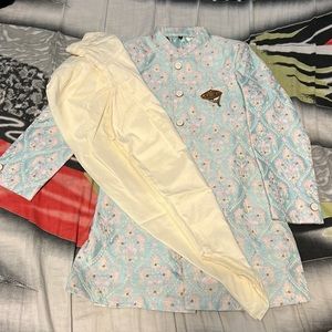 Sky blue light work boy Wedding sherwani size 8 (brand new). EID